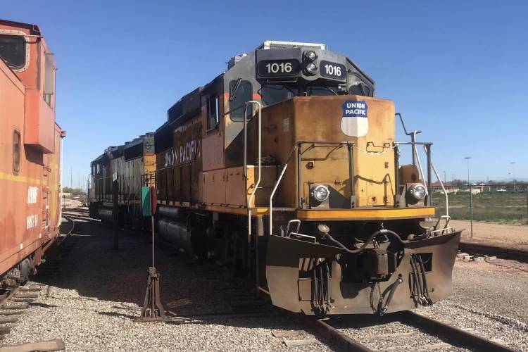 yellow union pacific train engine at the arizona railway museum